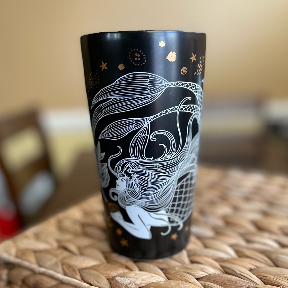 Starbucks Black Mermaid Siren Travel Tumbler Coffee Mug Gold 2019 Stars 12 Oz